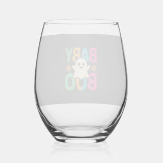 Baby Boo Halloween Ghost Design_1 Stemless Wine Glass