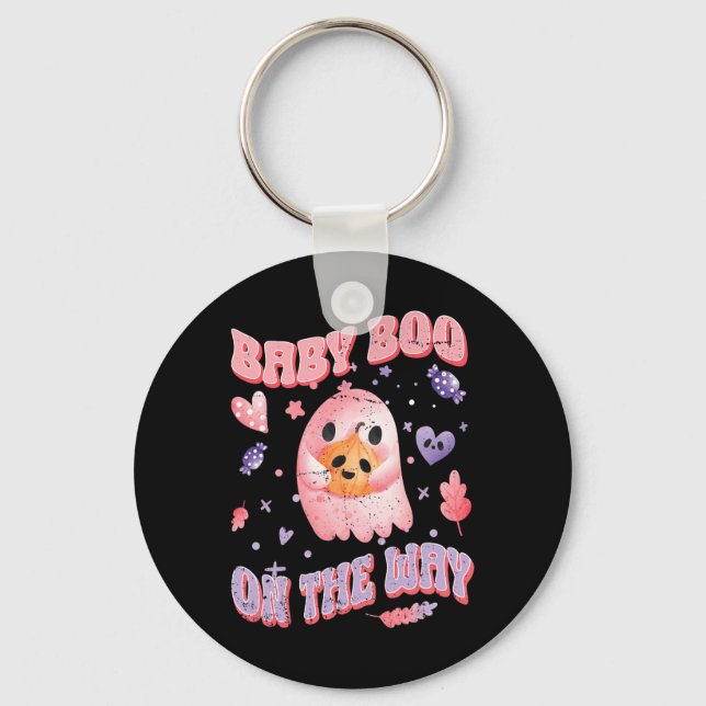 Baby Boo On The Way Halloween Pregnancy Announceme Keychain (Front)