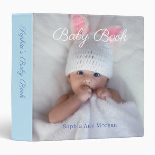 Baby Book, DIY Photo, Name, Date, Pale Blue Binder
