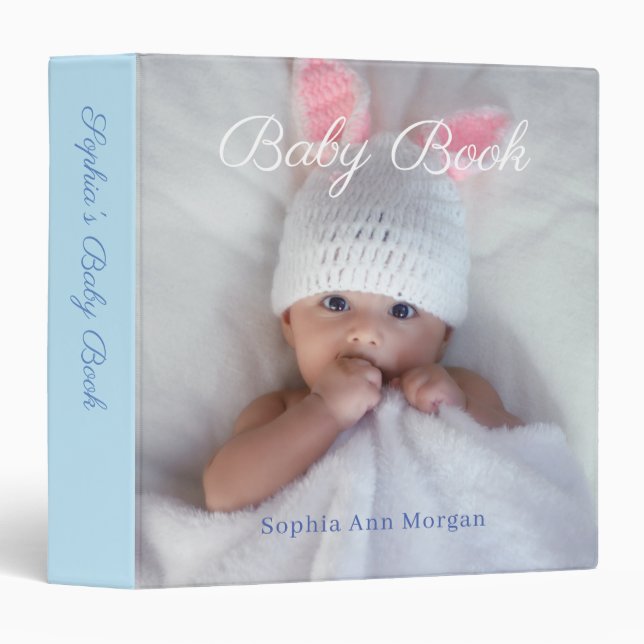 Baby Book, DIY Photo, Name, Date, Pale Blue Binder (Front/Spine)