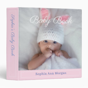 Baby Book DIY Photo Name Date, Pale Pink Wh Border Binder