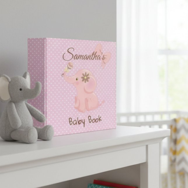 Baby Book Elephant Pink Personalized Photo Album Binder (Creator Uploaded)