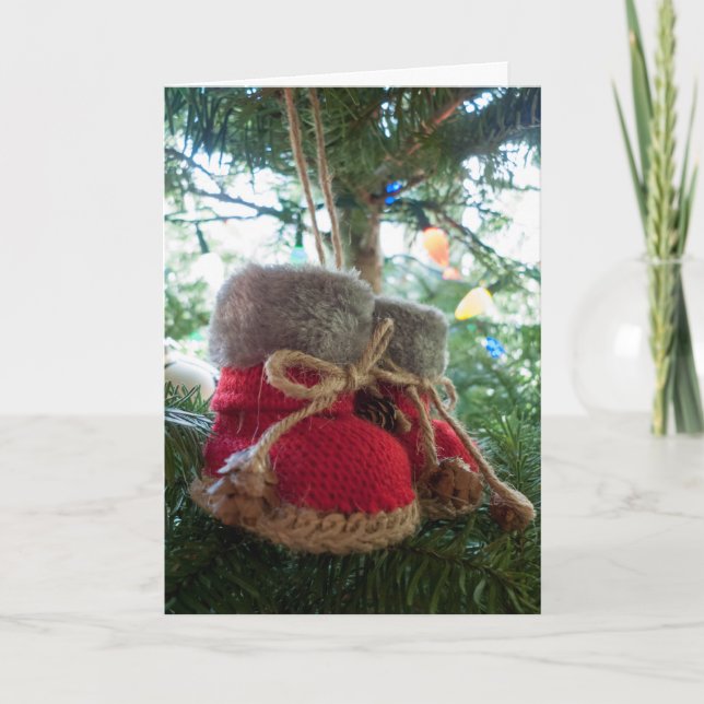 Baby Boots Ornament Holiday Card (Front)