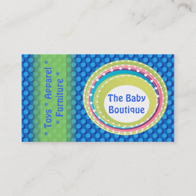 Baby Boutique Blue Green Dots business card (Front)