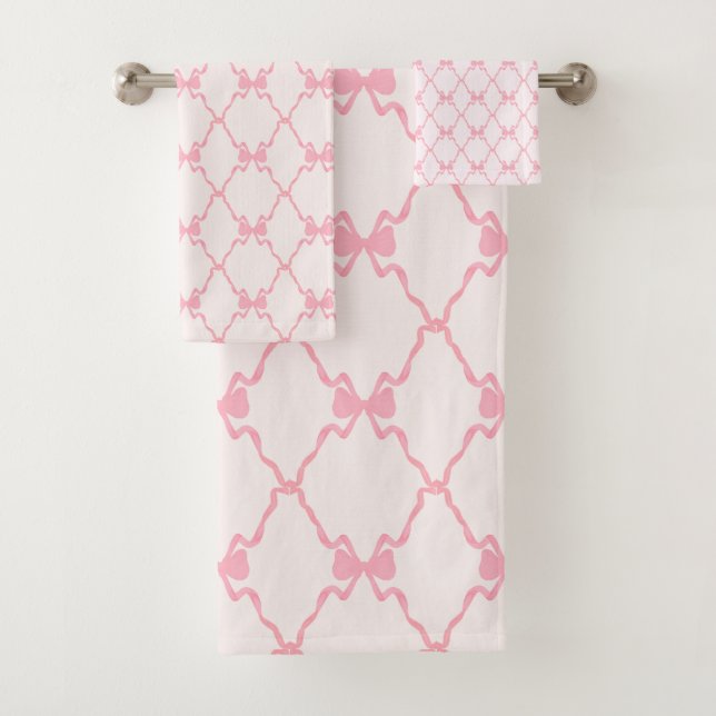 Baby Bow Trellis Pink Bella Ribbon Bath Towel Set (Insitu)