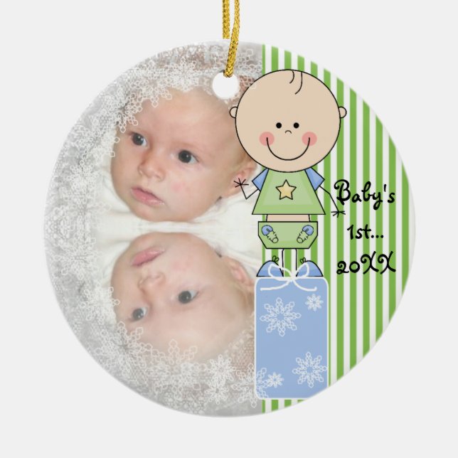 Baby Boy 1st Christmas Customized Photo Ornament (Front)