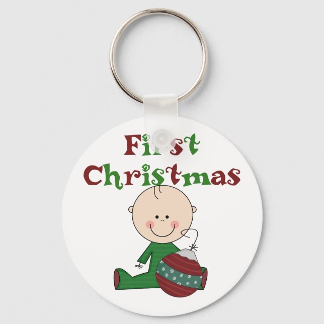 Baby Boy 1st Christmas Tshirts and Gifts Keychain (Front)