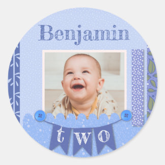 Baby Boy 2nd Birthday Blue Scrapbook Classic Round Sticker