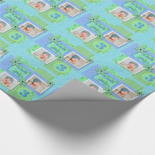 Baby Boy 3rd Birthday Blue & Green Scrapbooking Wrapping Paper