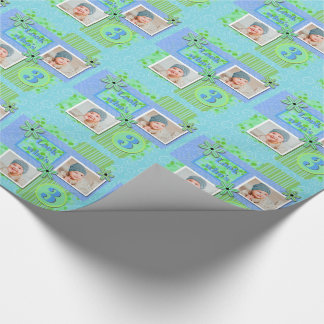 Baby Boy 3rd Birthday Blue & Green Scrapbooking Wrapping Paper