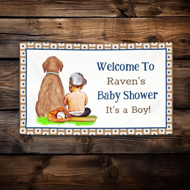 Baby Boy and Dog Baseball Themed Baby Shower Banner (Creator Uploaded)