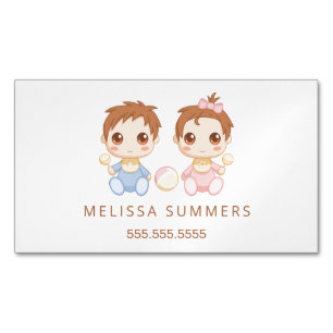 Baby Boy and Girl Babysitter Child Care Magnetic Business Card