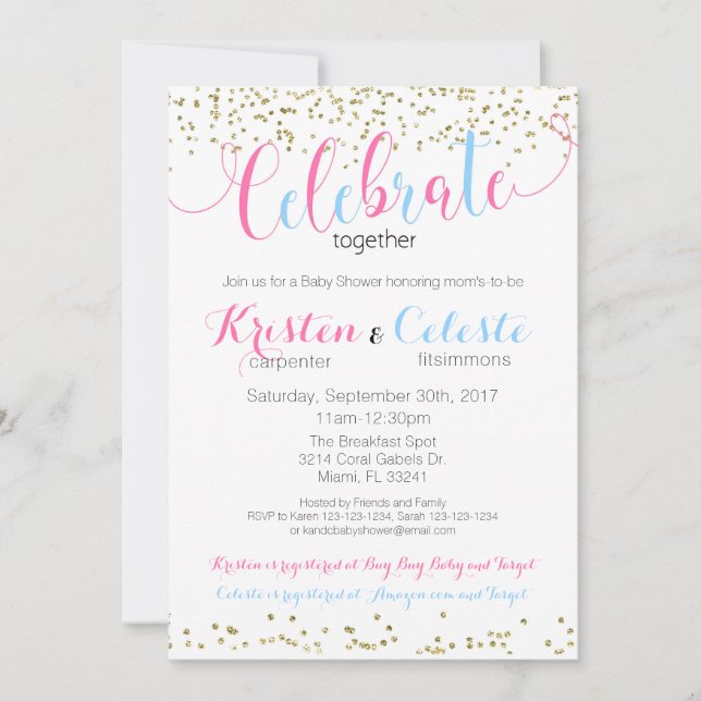 Baby Boy and Girl Combined Baby Shower Invitation (Front)