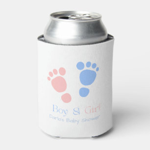 Baby Boy and Girl Footprints Twins Baby Shower Can Cooler