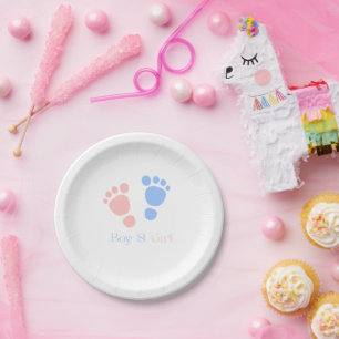 Baby Boy and Girl Footprints Twins Baby Shower Paper Plate