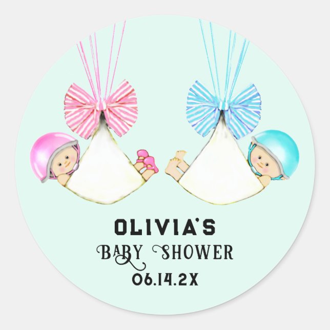 Baby Boy and Girl Twins Classic Round Sticker (Front)