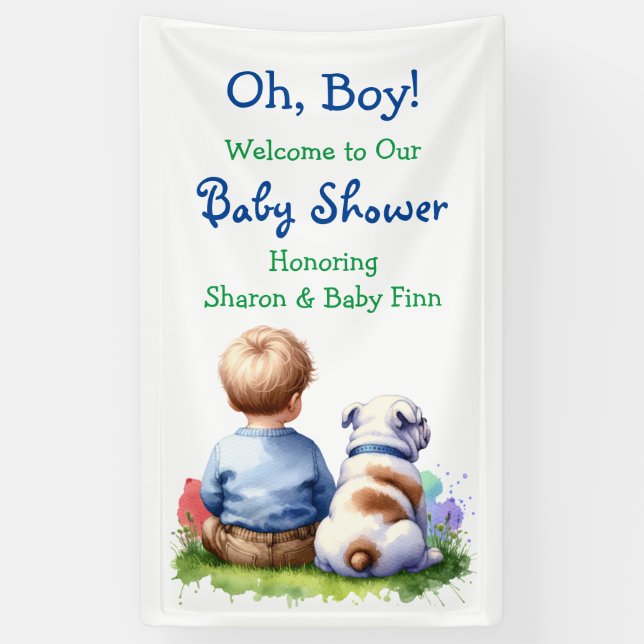 Baby Boy and his Bulldog Baby Shower Banner (Vertical)
