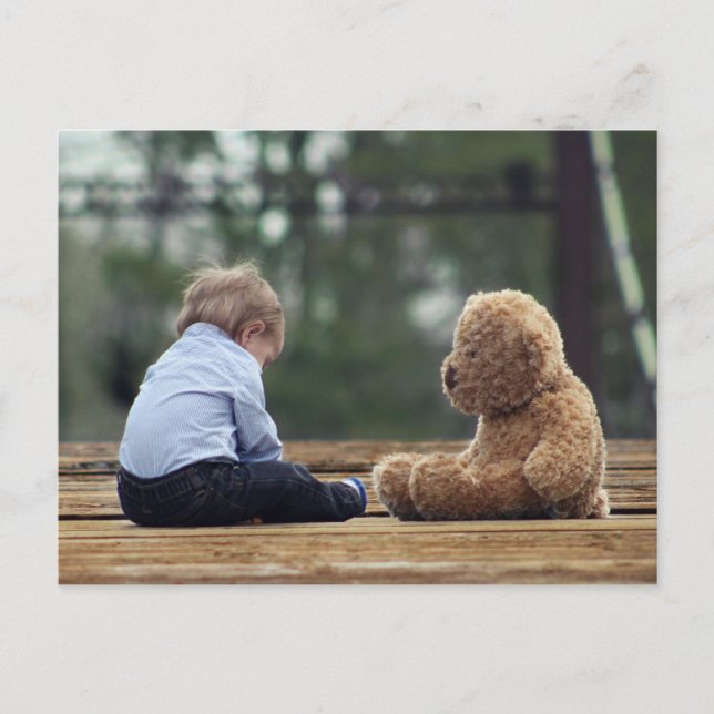 Baby Boy and Teddy Bear Postcard (Front)