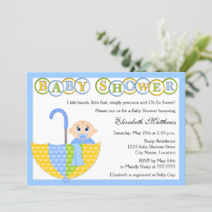 Baby Boy and Umbrella Baby Shower Invitation