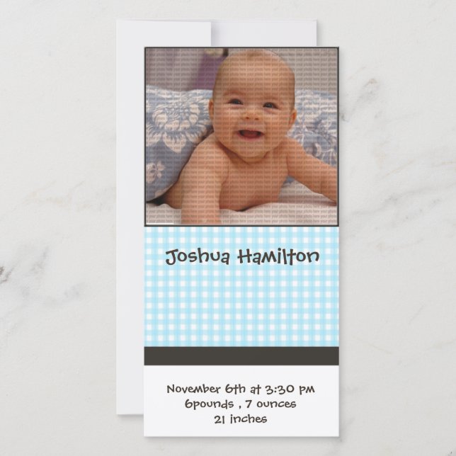 baby boy announcement photo card (Front)