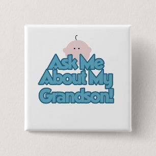Baby Boy Ask About My Grandson Tshirts and Gifts 2 Inch Square Button