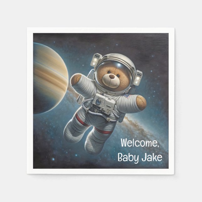 Baby Boy Astronaut Teddy Bear Napkin (Front)