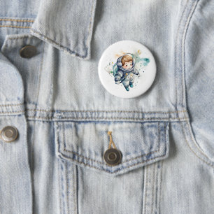 Baby Boy Astronaut  Watercolor Sticker 2 Inch Round Button