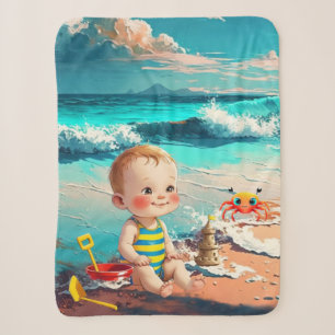 Baby Boy at the Beach Sherpa Blanket