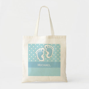 Baby Boy Bag Blue Polka Dot Footprint & Name