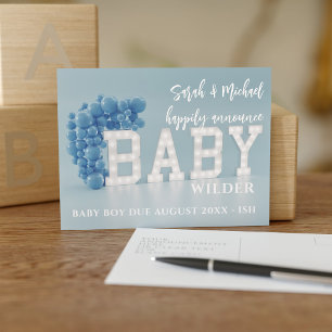 Baby Boy Balloon Pregnancy Announcement Postcard