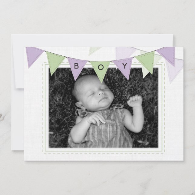 Baby Boy Banner Flags Birth Photo Announcement (Front)