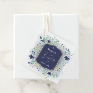 baby boy Baptism blue floral decor Favour Tags