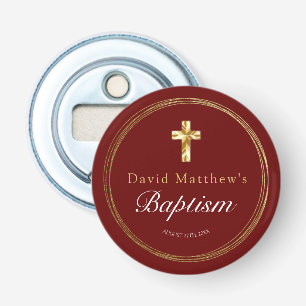 Baby Boy Baptism Burgundy Red Gold Cross Bottle Opener