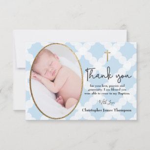 Baby Boy Baptism Christening Blue White thank You Card