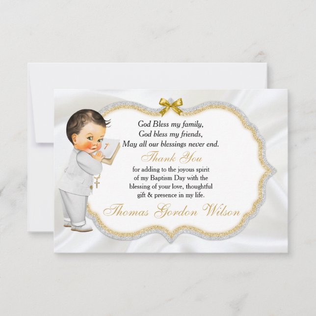 Baby Boy Baptism Christening Gold Cross Thank You (Front)