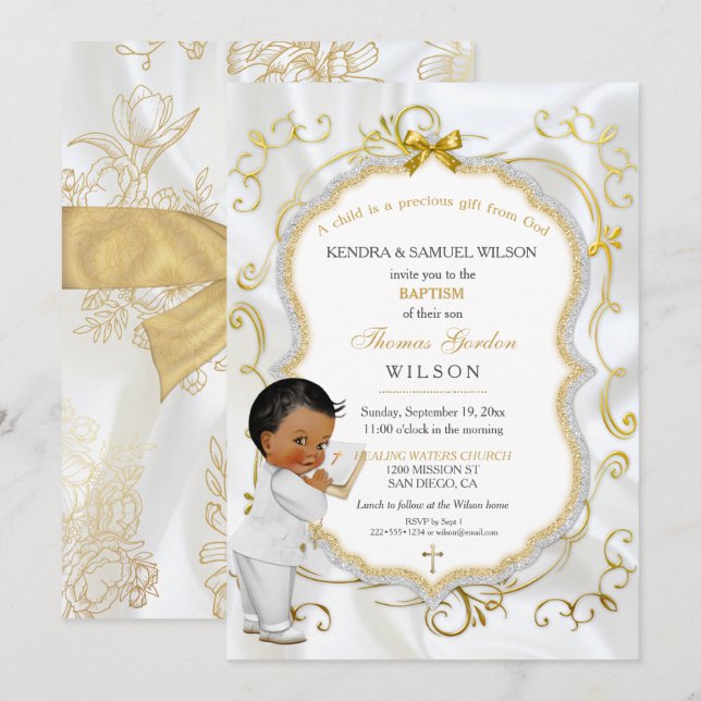 Baby Boy Baptism Communion Christening Bible Invitation (Front/Back)