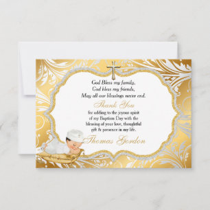 Baby Boy Baptism Gold Cross Thank You Card