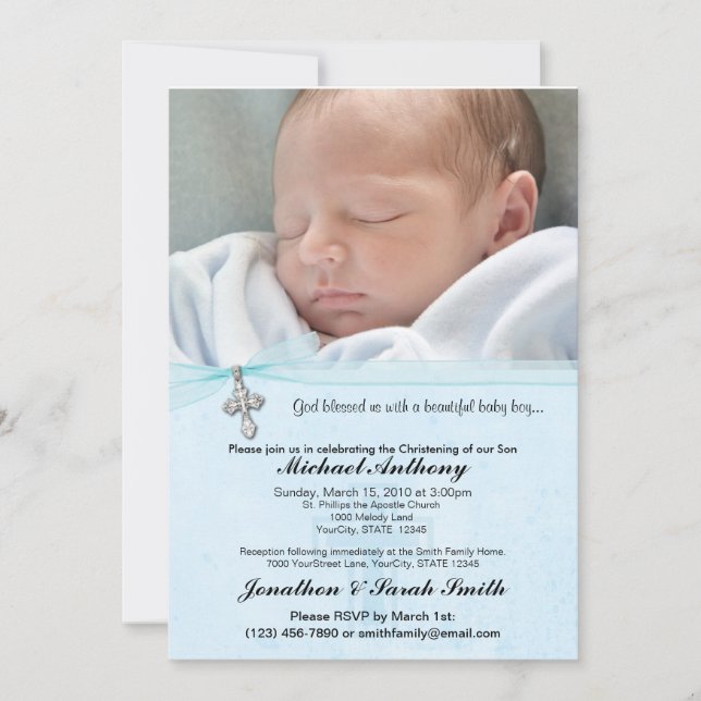 Baby Boy Baptism or Christening Invitation (Front)