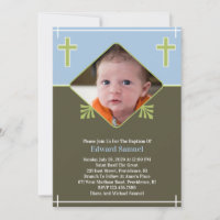 Baby Boy Baptism Photo Flat Invitation