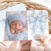 Baby Boy Baptism Photo Floral Eucalyptus Bow