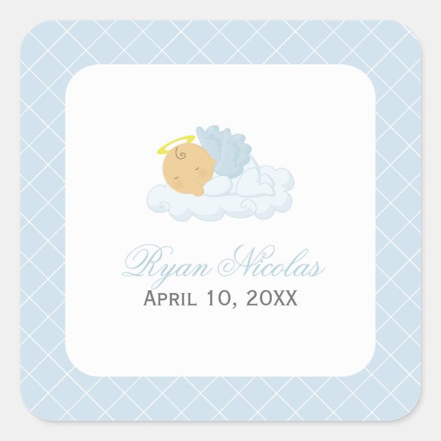 Baby Boy Baptism Square Sticker (Front)
