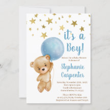 Baby Boy Bear Baby Shower Invitation