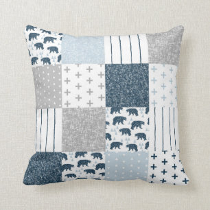 Baby boy bear patchwork throw pillow