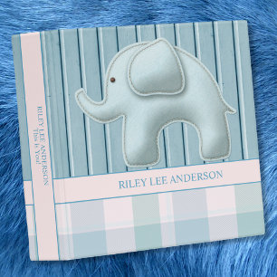 Baby Boy Binder   Blue Elephant Plaid