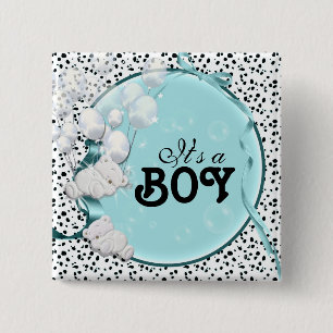 baby boy birth announcement bear 2 inch square button