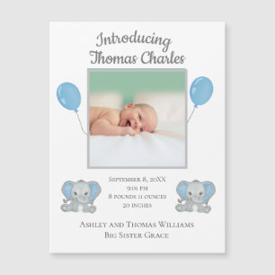 Baby Boy Birth Announcement Blue Elephants Balloon