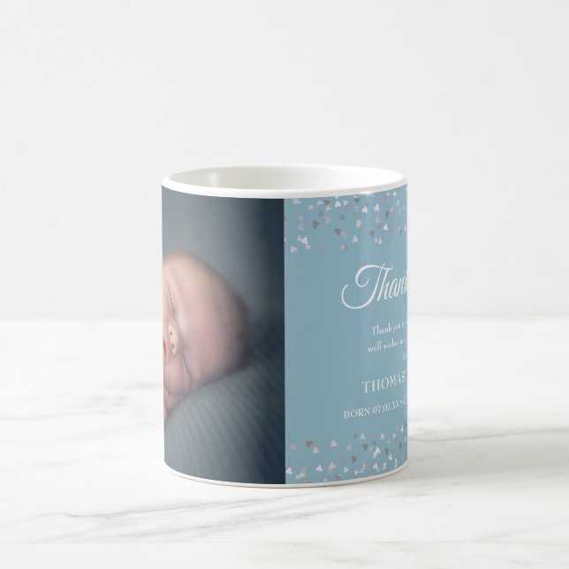 Baby Boy Birth Announcement Blue Thank You  Coffee Mug (Center)