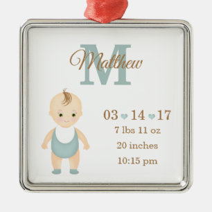 Baby Boy Birth Announcement Metal Ornament