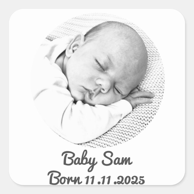 baby boy birth announcement name custom photo  square sticker (Front)
