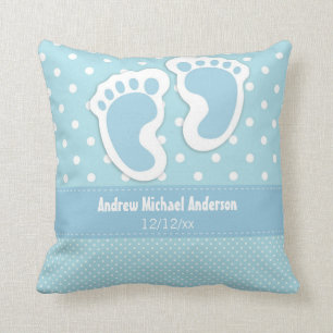 Baby Boy Birth Announcement Name Date Polka Dot Throw Pillow
